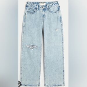 Hollister Women's Light Blue Denim Low Rise Baggy Jeans